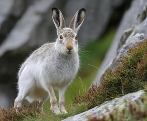Fototapeta premium Mountain hare, Lepus timidus, in the wild
