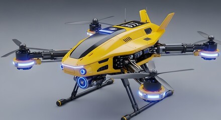 Yellow Drone with Camera and Lights