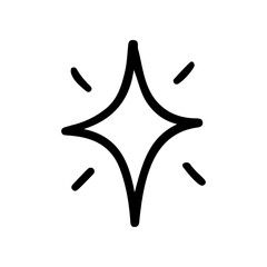 Hand drawn, simple vector of a starburst or sparkle icon. The doodle is black and is composed of lines on a white background