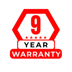 9 year warranty png red colour, bold digital tag, trusted red badge