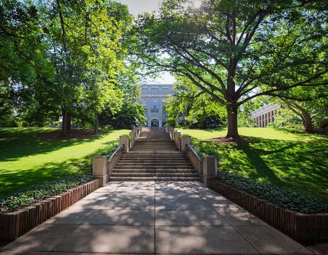 alley with stairs in park in the campus of penn state university in summer sunny day state college pennsylvania