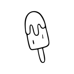 A single, hand drawn style popsicle with a simple black line design is visible. The popsicle has a melting effect at the top and is isolated on a white background