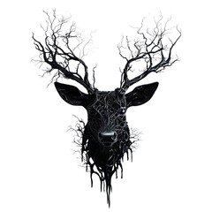  Black Deer Antlers: Artistic Nature, Dark Art, Surreal Animal, Tree Branch Design