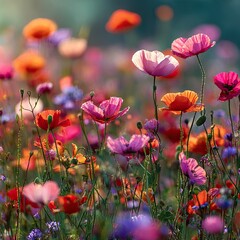 Obraz premium A vibrant meadow filled with wildflowers in full bloom.