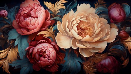 peonies flowers in rich deep colors baroque flowers generative ai