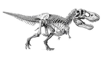 Illustration of a T-Rex skeleton in vintage stipple engraving style isolated on transparent background Stock Illustration
