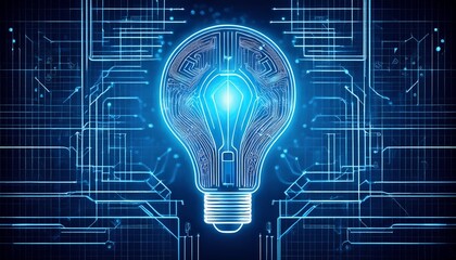 blueprint of bulb lamp concept of design thinking innovation new creative idea business solution inspiration new begining and brainstorming abstract technology background in blue color