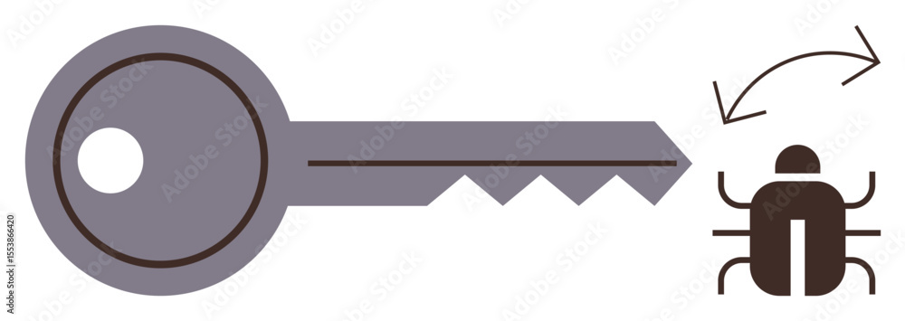 Poster key next to bug icon with rotating arrows, calling attention to security risks, software flaws, and 