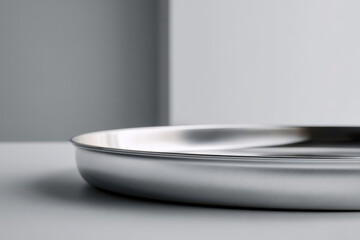 sleek metallic tray with reflective surface placed on clean neutral background