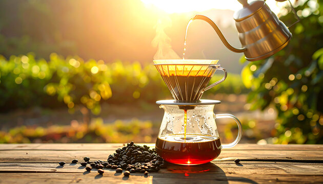 Slow Motion Coffee Drip V60 Close-up with Steam