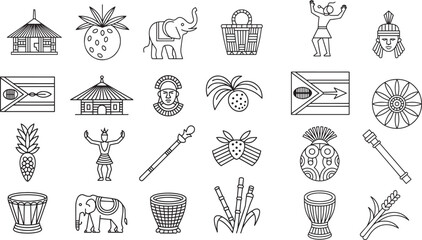 Eswatini national symbols outlined icons collection swaziland africa