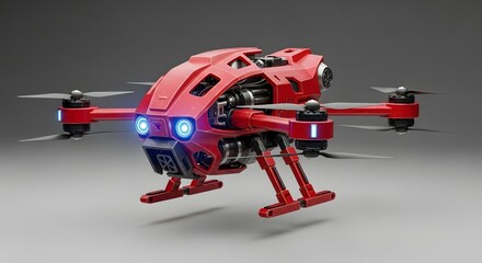 Fototapeta premium Red Drone Unmanned Aerial Vehicle Uav Technology
