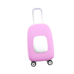A pink suitcase with a white panel, designed for travel, featuring wheels and a retractable handle for convenience.