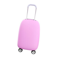 A pink suitcase with a retractable handle and wheels, designed for travel convenience.