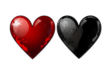 Red and Black Shiny Hearts: Grunge Valentine's Day Design Elements