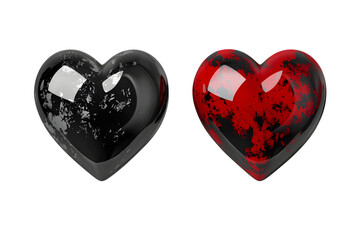 Two Glossy Hearts: Red and Black Marble Effect for Valentine's Day or Romance Designs