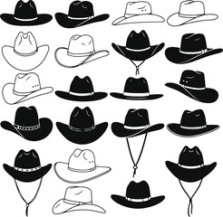 a set of Elegant Western cowboy Hat vintage style Silhouettes with Simple Vector Logotypes