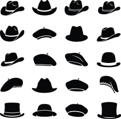 Western Cowboy Hat Vector Set with vintage style, Clean Silhouettes with white background