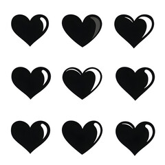 Nine Black Heart Icons: Versatile Love Symbols for Design