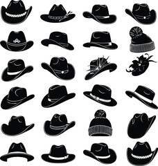 Western Cowboy Hat Vector Set with vintage style Clean Silhouettes