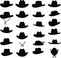 Minimal Cowboy Hat Icons Set in Black Silhouette Style