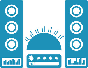 music speakers and music center, music center control and setup panel, sunset with music