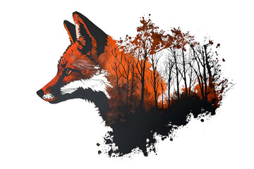 Red Fox and Forest: A Watercolor Fusion