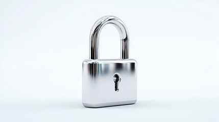 Fototapeta premium A shiny, closed padlock reflecting light stands securely against a plain white background, symbolizing security and protection.