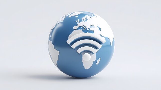 Global connectivity represented by a globe with a prominent WiFi symbol, illustrating the concept of worldwide internet access.