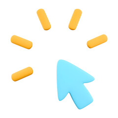 A stylized blue arrow pointing with surrounding yellow dots, suggesting interaction or selection, often used in digital interfaces.