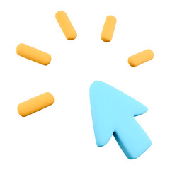 A colorful 3D cursor icon with surrounding elements indicating interaction, symbolizing clicking or selecting in digital environments.