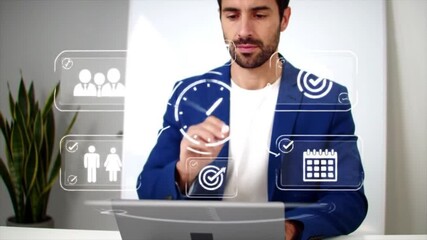 24-7 technical support concept. A businessman hand holds glowing icons of tools, chat, email, and phone, representing IT assistance, remote help, and digital customer care in modern business