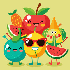 Summer fruits with sunglasses