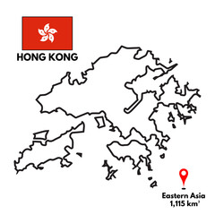 HONG KONG ’s Geography, Map and National Border with white background
