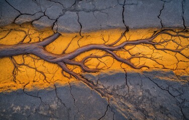 Unique cross-section of earth revealing vibrant roots, soil, and mineral-rich water for biological growth insights