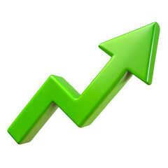 Bright green 3d arrow showing upward trend isolated on transparent background