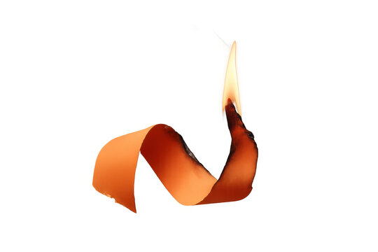 Burning orange paper ribbon against transparent backdrop, symbolizing fragility, destruction, fiery creative concepts - Powered by Adobe