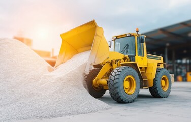 Wheel loader unloading sand at construction site during excavation work