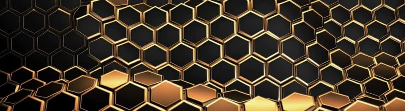 Abstract black background with a golden hexagon pattern for a luxury design concept vector presentation Generative AI