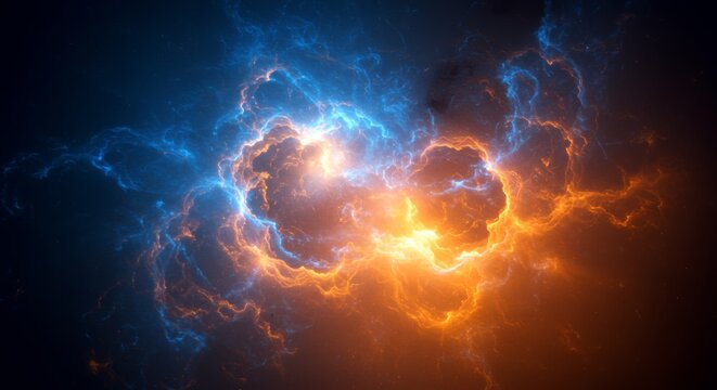 Vibrant cosmic fractal art with flowing energy currents and nebula clouds
