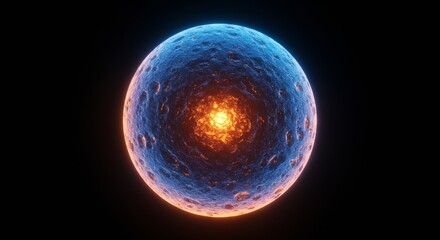 Hypnotic Orb: Luminous Sphere with Blue and Orange Radiance on Dark Backdrop