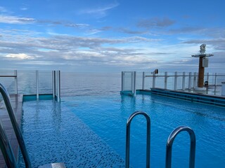 Empty swimming pool on a ship at sea 
