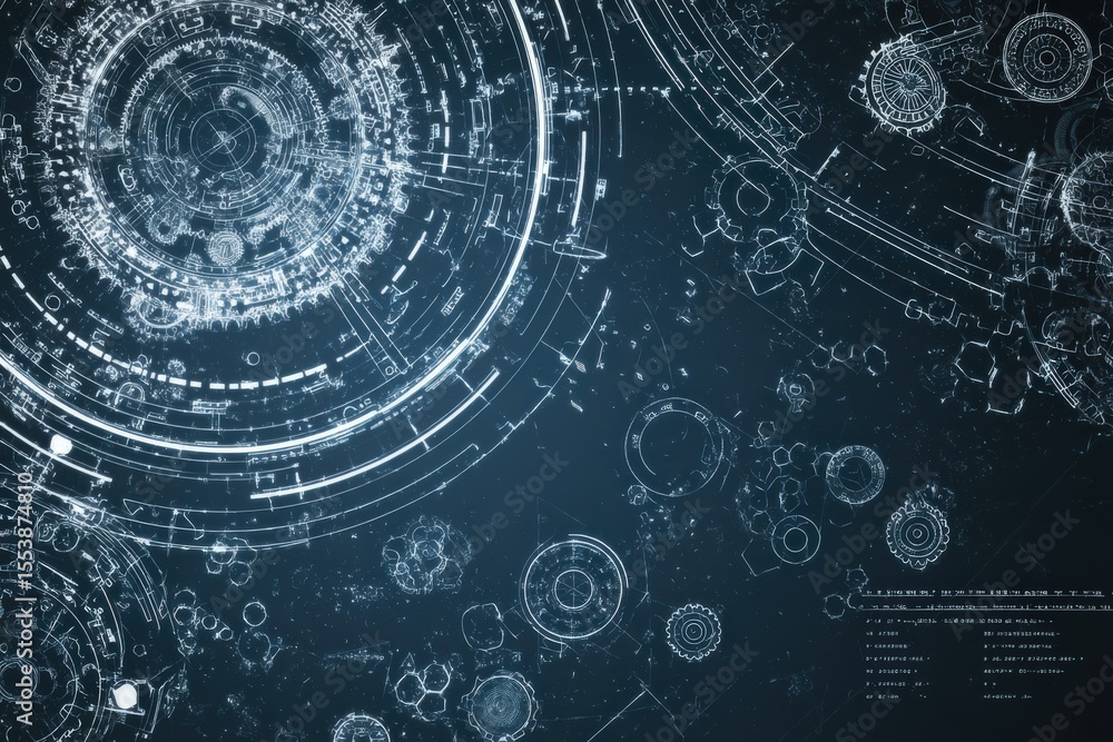 Poster Futuristic digital interface with complex blueprints and holographic technology designs for science fiction, advanced technology, and innovation backgrounds
