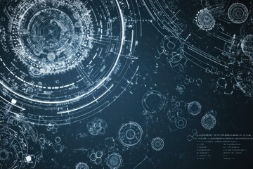 Obraz premium Futuristic digital interface with complex blueprints and holographic technology designs for science fiction, advanced technology, and innovation backgrounds