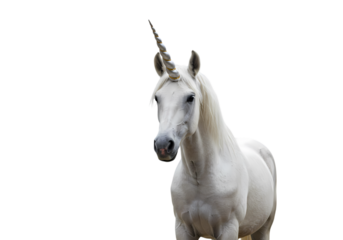 Majestic White Unicorn on White Background isolated on transparent baackground