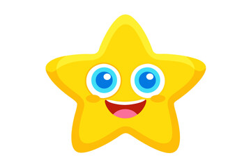 Funny yellow star cartoon character with a happy smile and cute eyes