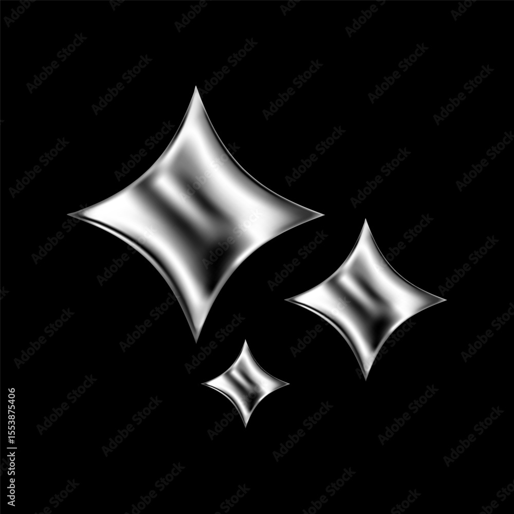 Poster 3d y2k chrome star with metallic shine. silver abstract shape with glitter effect, sparkles and holo