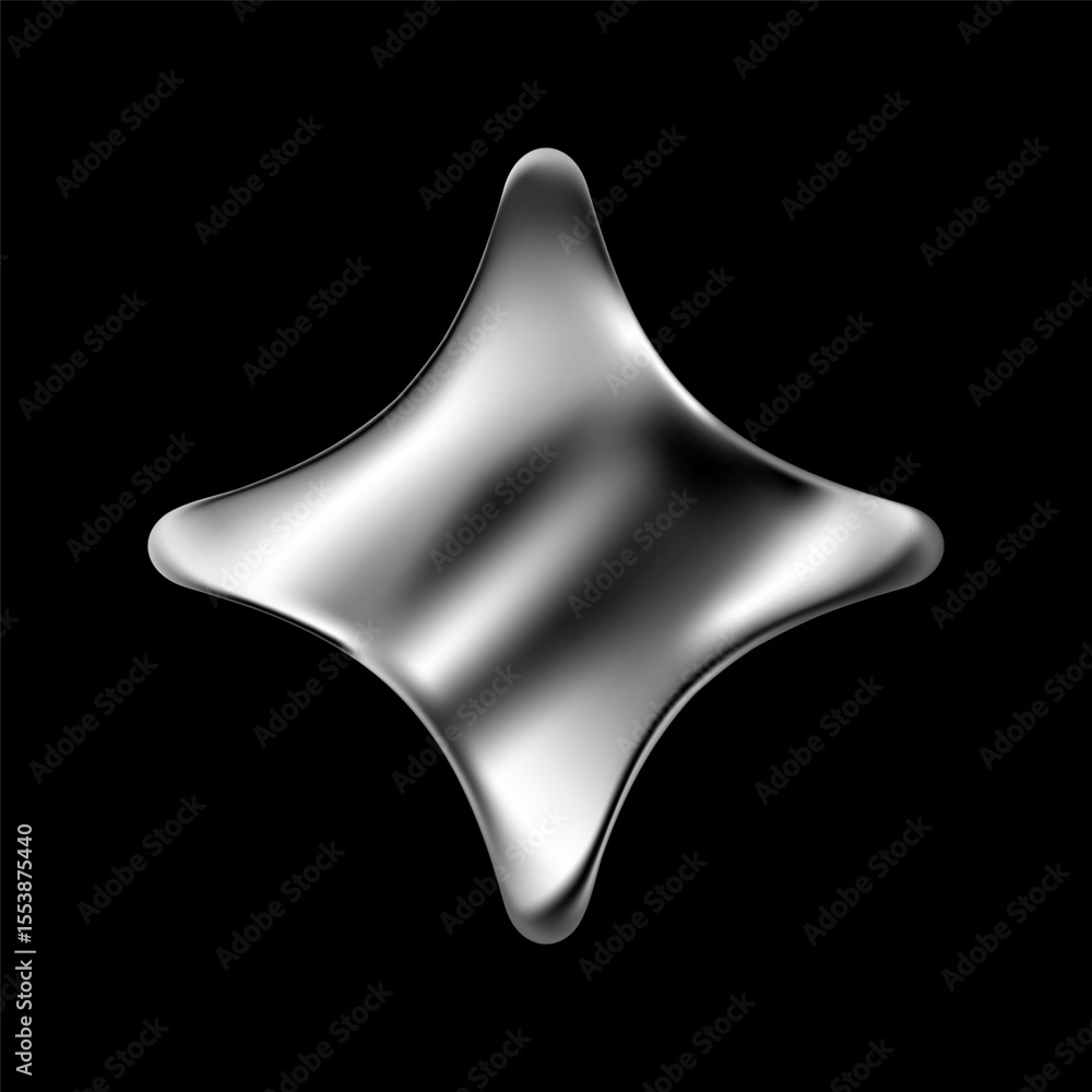 Poster 3d chrome y2k star icon. silver metallic shape with glossy surface, glitter and sparkle. abstract ve