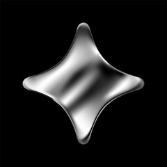 3D chrome Y2K star icon. Silver metallic shape with glossy surface, glitter and sparkle. Abstract vector with holographic gradient. Retro futuristic aesthetic and sleek design element.