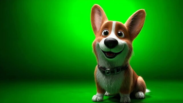 Animated dog against solid green background